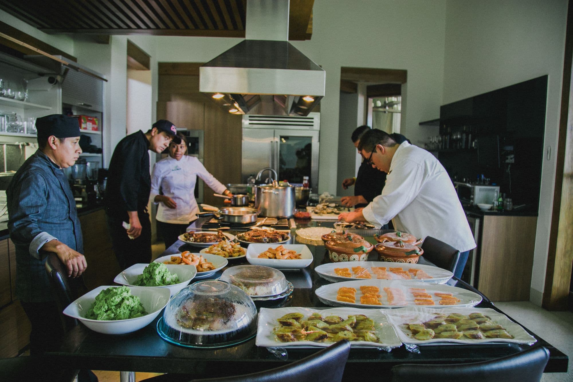 The kitchen team working together on the line